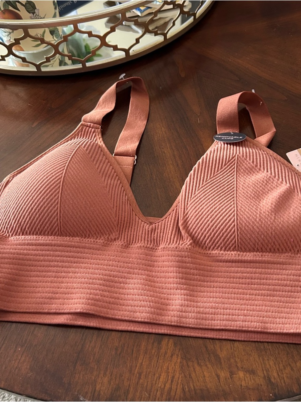 Danskin Ribbed Wireless Bralette in rust color